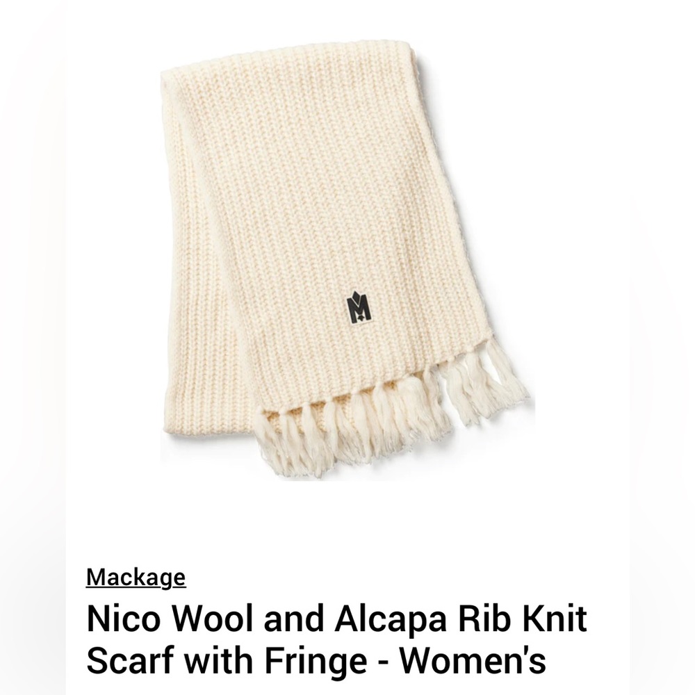 Mackage Nico Fringe Scarf - Wool and Alcapa Rib Knit with Fringe - CREAM COLORED